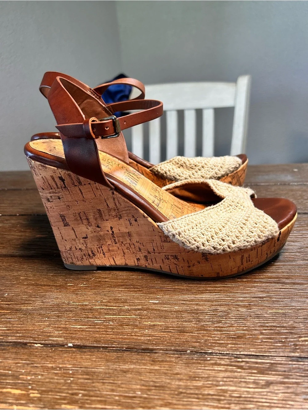 Altar’d State crotched cork wedge ankle strap heels size 7.5